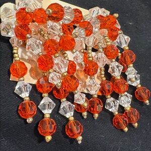 Swarofski Orange & Clear Hand- made Vintage  Crystal Cluster Earring New